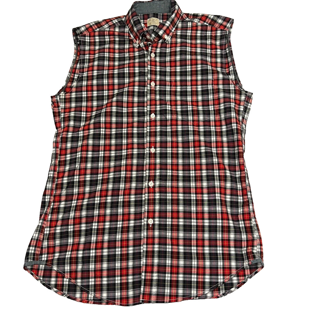 J. Crew Shirt Mens Small Red Tartan Plaid Sleeveless Button Cowboy Western 2 Ply